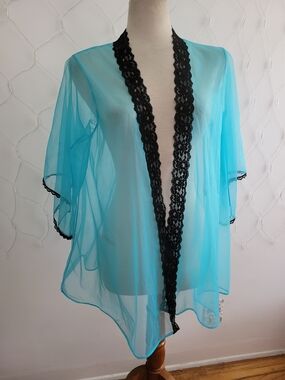 Vintage Sexy Open Front Robe / Cover Up Duster • Lingerie • Blue • Size Large